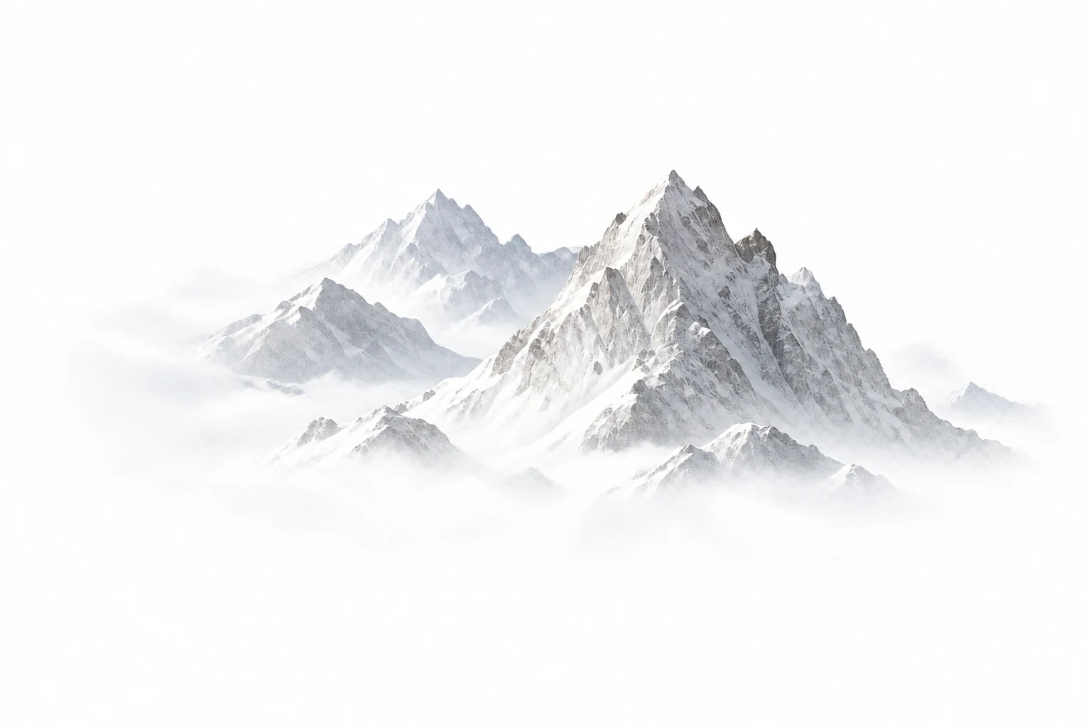 A pale mountain range emerging from mist